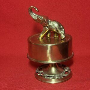 Vintage Rotating Music Box Metal Brass Bronze Elephant Plays Where Do I Begin